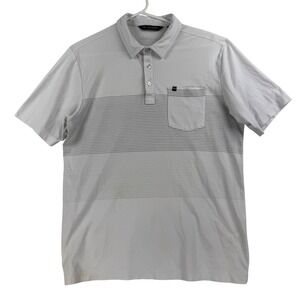 Travis Mathew Polo Shirt Mens Medium White Stripe Cotton Blend Golf Casual Top
